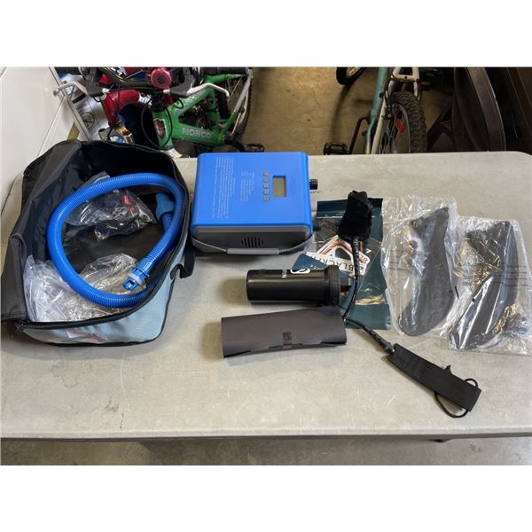 AS NEW BLACKFIN SUP ELECTRIC PUMP KIT, LEASH, REPAIR KIT, FINS ETC
