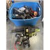 Image 1 : LARGE TOTE OF POWER TOOL BATTERIES, DRILLS CHARGERS AND CHAINSAW