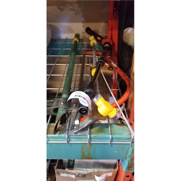 ASSORTED GARDEN TOOLS, BOW SAW ETC
