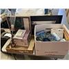 Image 1 : BOX AND TRAY OF ASSORTED HOUSEHOLD ITEMS AND TWO FRAMEDPRINTS/ARTWORK