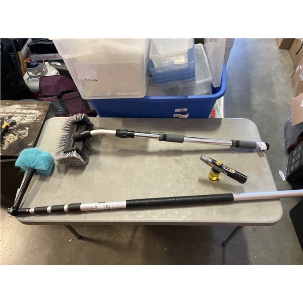 16' EXTENDABLE POLE WITH BRUSH HEAD, EXTENDABLE HOSE BRUSH AND SOAP ATTACHMENT
