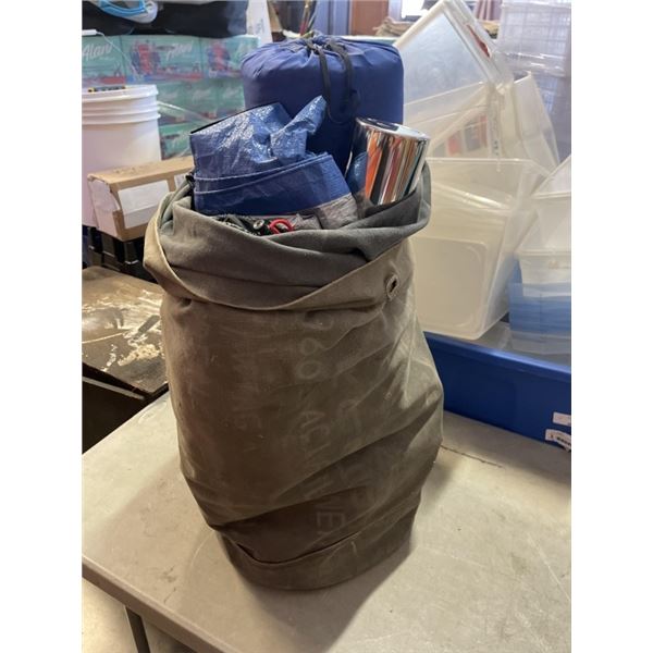 CANVAS BAG FULL OF CAMPING SUPPLIES