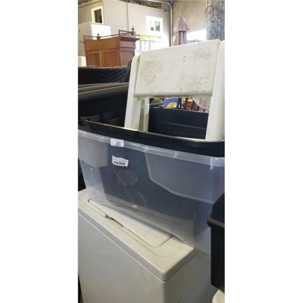 STEP LADDER AND 2 STORAGE TOTES