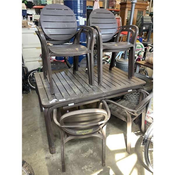 EXTENDABLE PATIO TABLE WITH LEAF AND 8 MATCHING CHAIRS
