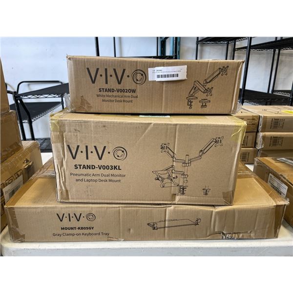 VIVO DUALK MONTIOR ADJUSTABLE DESK MOUNT, DUAL MONITOR AND LAPTOP DEKS MOUNT AND KEYBOARD TRAY