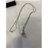 Image 1 : EXTRA LENGTH CHAIN WITH  PINK STONES PENDANT MARKED 18K GF NECKLACE