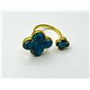 Image 2 : GOLD PLATED STERLING SILVER NATURAL TURQUOISE (4.50CT) DOUBLE CLOVER MOTIF RING, SIZE 7, W/A $435.00