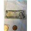 Image 3 : CANADIAN DOLLAR BILL, TORN, COLLECTOR COINS AND GOLD TONE NECLACE