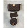 Image 1 : "LV" ZIPPERED HAND BAG AND 2 CHANGE PURSES, AUTHENTICITY UNKNOWN