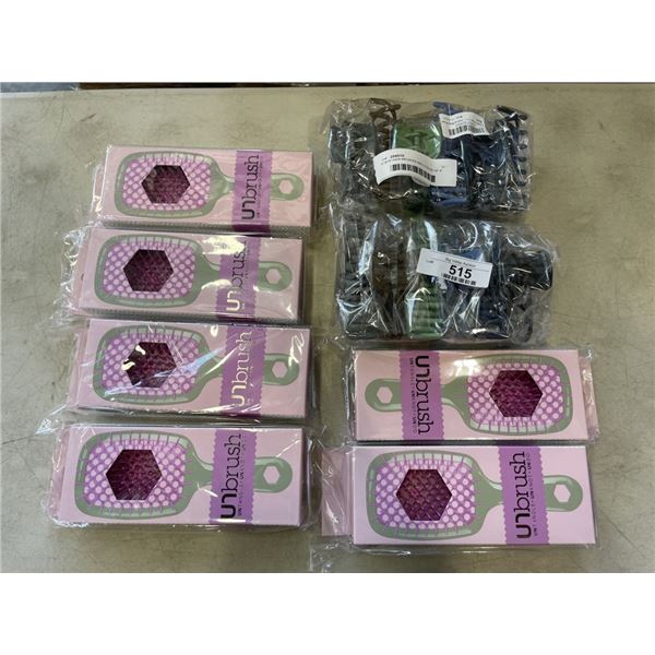 6 NEW HAIR BRUSHES AND 2 PACKS OF 4" HAIR CLIPS