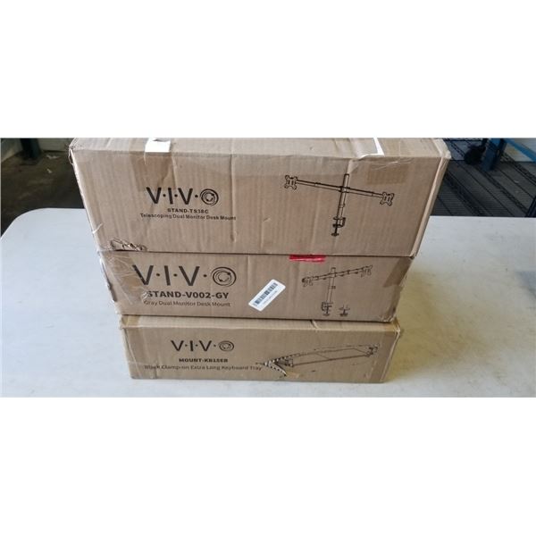 2 VIVO DUAL MONITOR DESK MOUNTS AND KEYBOARD TRAY