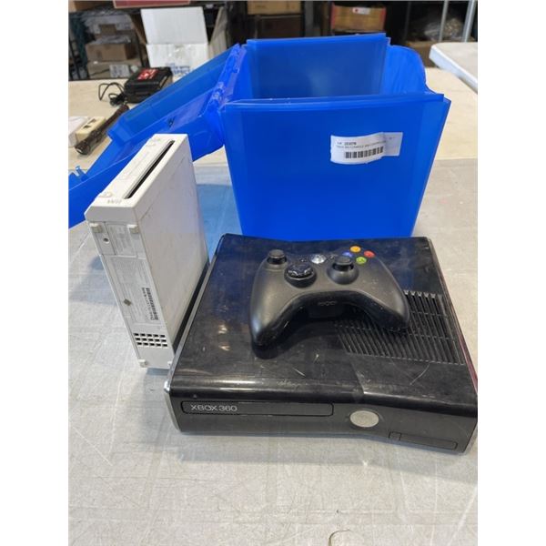 XBOX 360 CONSOLE AND CONTROLLER, NINTENDO WII CONSOLE