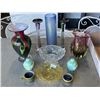Image 1 : ART GLASS VASE, IRISH CREAM AND SUGAR SET, HAND PAINTED VASE AND ANTIQUE GLASS ITEMS