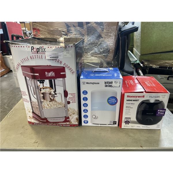 POPFLIX POPCORN MAKER, AND 2 HUMIDIFIERS