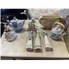 Image 2 : ASSORTED ANTIQUE COLLECTIBLES, SIGNED FIGURINES, TEAPOTS ETC