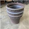 Image 1 : 3 LARGE PLASTIC PLANTERS, 19 INCH TALL, 24 INCH DIAMETER