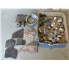 Image 1 : COLLECTIBLE STONES, MARBLE AND SLATE PIECES, PAINTED MINI FIGURES AND ABALONE SALT AND PEPPER, AND S