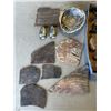 Image 2 : COLLECTIBLE STONES, MARBLE AND SLATE PIECES, PAINTED MINI FIGURES AND ABALONE SALT AND PEPPER, AND S