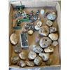 Image 3 : COLLECTIBLE STONES, MARBLE AND SLATE PIECES, PAINTED MINI FIGURES AND ABALONE SALT AND PEPPER, AND S
