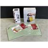 Image 1 : NEW EPARE OIL AND VINEGAR GLASS JAR SET, STAINLESS METAL COFFEE GRINDER, AND 2 3PC CUTTING BOARD SET
