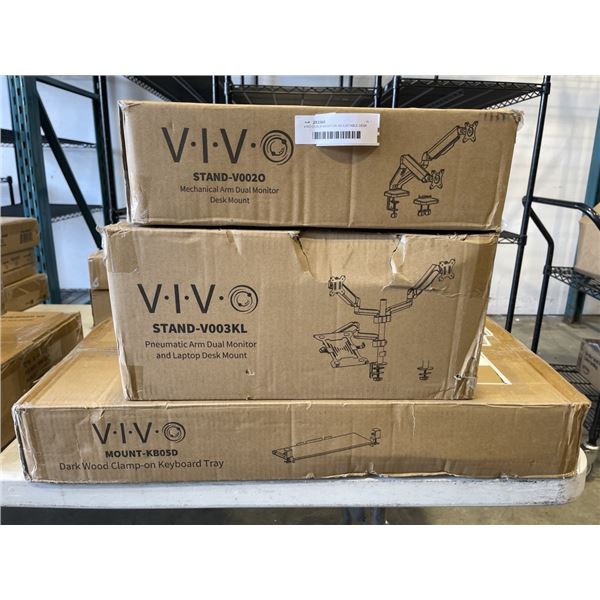 VIVO DUALK MONTIOR ADJUSTABLE DESK MOUNT, DUAL MONITOR AND LAPTOP DEKS MOUNT AND KEYBOARD TRAY
