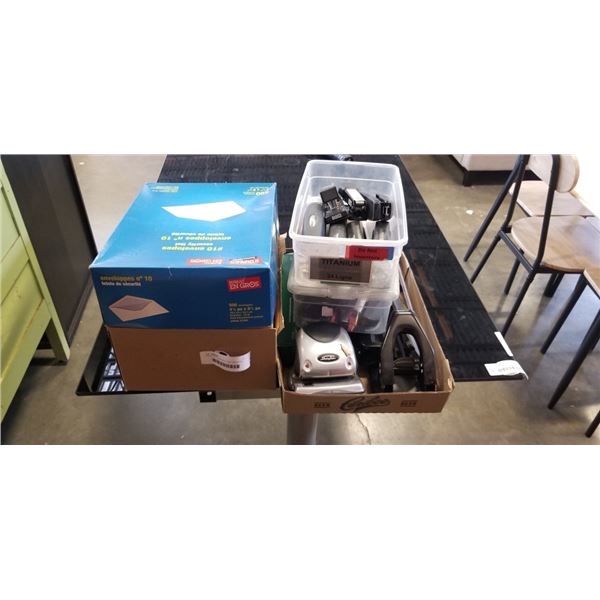 ENVELOPES, DUOTANGS AND ASSORTED OFFICE SUPPLIES
