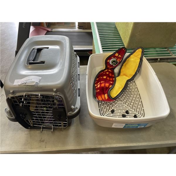 PET CARRIER, LITTER TRAY, LEASH AND TOY