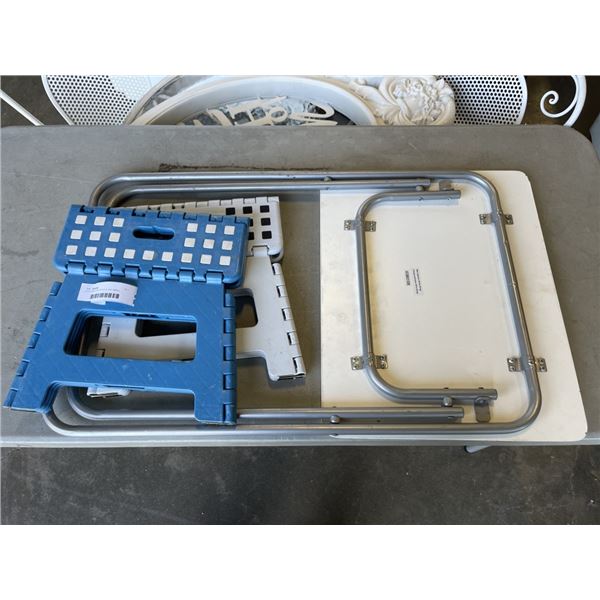 2 FOLDING STEP STOOLS AND SMALL FOLDING TABLE