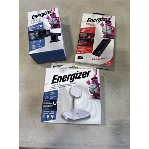 ENERGIZER 10K POWER BANK WITH LCD SCREEN, 3 IN 1 WIRELESS CHARGING STAND AND WIRELESS MAGNETIC CAR C