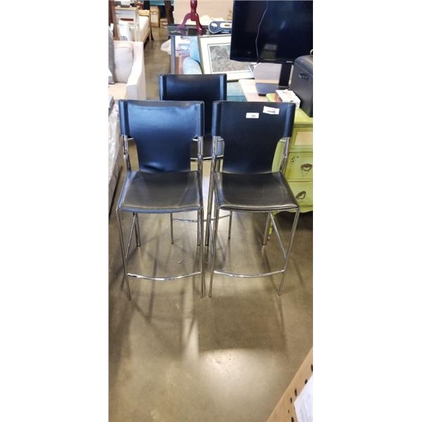 3 BLACK AND CHROME BAR STOOLS