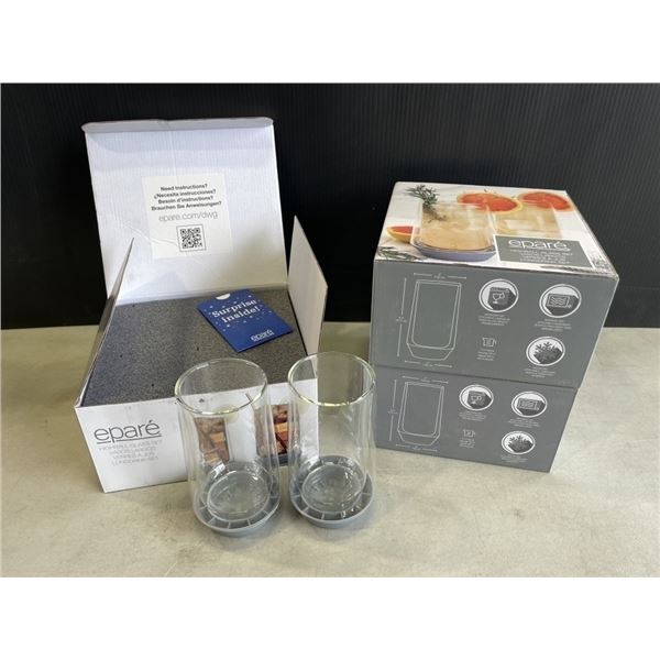 SET OF 6 NEW EPARE HIGHBALL GLASS SET, DUAL WALL INSULATED GLASS RETAIL $54 EACH, 3 SETS OF 2, TOTAL
