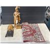 Image 1 : CARVED WOOD JESTER AND  MASK WITH CARPET RUNNER