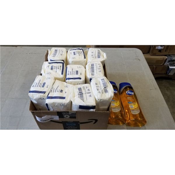 10 PACKAGES OF WASHCLOTHS, 50 PER PACK AND 2 NEW DIAL BODY WASH