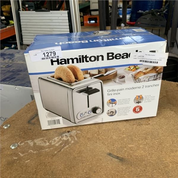 HAMILTON BEACH 2 SLICE MODERN CHROME TOASTER - TESTED WORKING