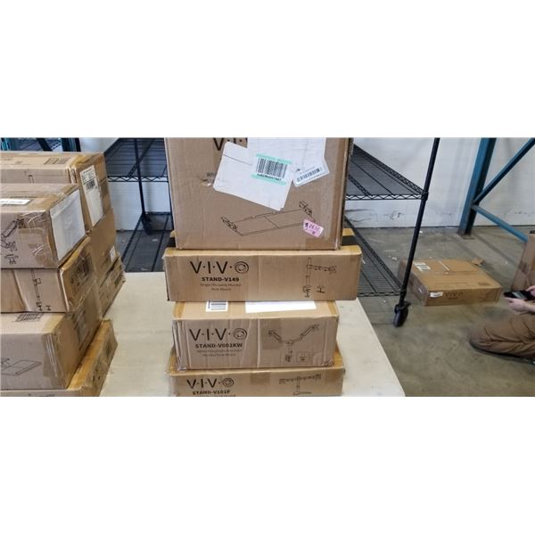 VIVO DUAL MONITOR PNEUMATIC DESK MOUNT, DUAL MONITOR DESK STAND, KEYBOARD TRAY AND SINGLE MONITOR DE