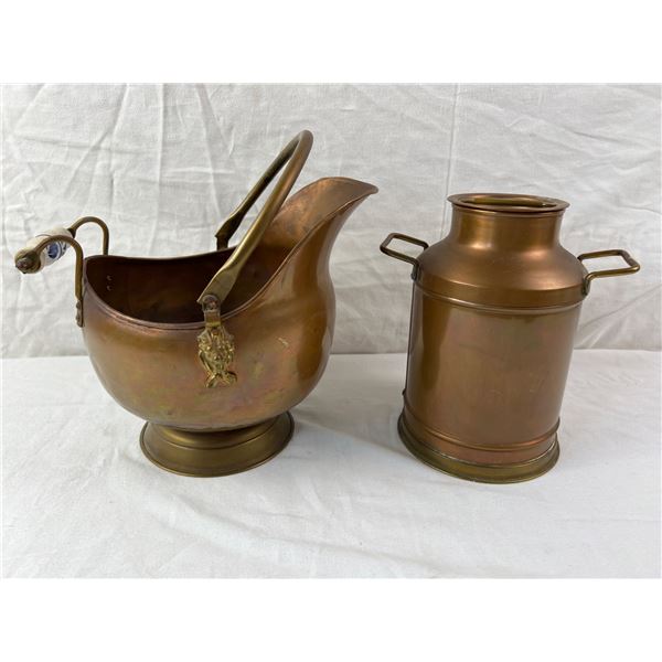 Vintage Copper Scuttle & Milk Jug