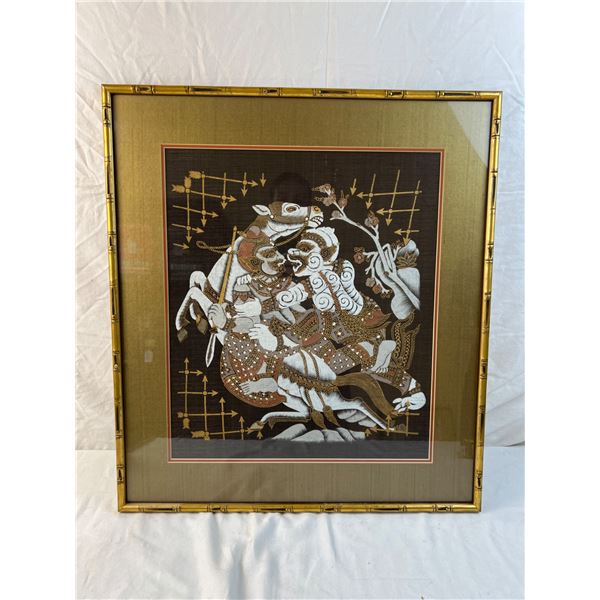 Framed Textile Artwork with Gold Frame