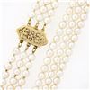 Image 4 : 3 Strand 4-4.5mm Cultured Pearl Necklace w/ 14k Yellow Gold Wide Filigree Clasp
