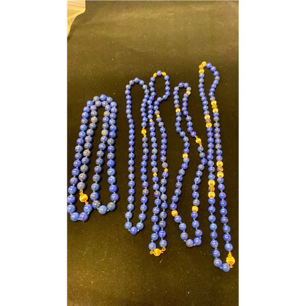 FIVE LAPIS LAZULI NECKLACES WITH APPROX 14K SPACERS