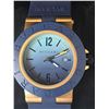 Image 2 : NEW QUARTZ BVLGARI LUXURIOUS REPLICA WATCH. BLUE DIAL. BLUE BEZEL WITH YELLOW INSIDE RING. STAINLESS