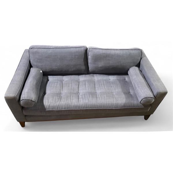 2-Seat  73" Dark Blue Tufted Sofa (Good Condition, approx. 73  x  35  x 28")