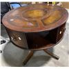 Image 2 : Antique French Regency Style Revolving Bookcase Drum Table - 32" Diameter