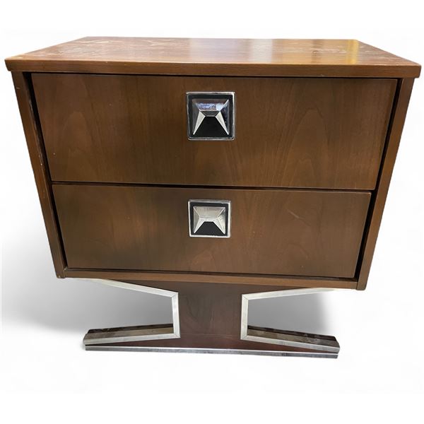 Mid Century Modern Sculptural Walnut Brutalist Style Nightstand, Approx. H24" x W23" x D14"