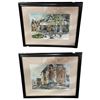 Image 1 : G.W. Culley (Canadian, 1923-2000), Set of 2 Original Watercolors "City Views", 1986, Modern Black Fr