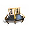 Image 1 : Set of Rubbed Black Lacquer Finished Armchairs w/ Gilded Gold Accents & Leather, approx. H40" x W21"