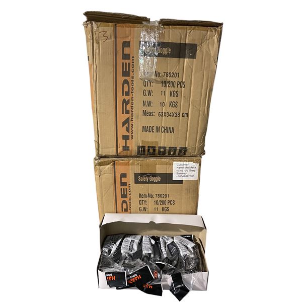 2 Boxes of Harden Safety Goggles Approx. 10 Per Box 200 Total