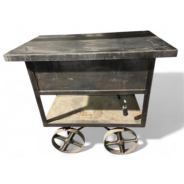Industrial Rolling Steel Cart with Large Spoked Wheels