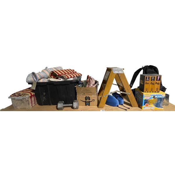 Large Group of Various Items - Godfather DVD set, Stepladder, Dumbbell, Zara Home Decor, Pillow Cove