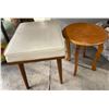 Image 2 : Group of Vinyl-Top Stool & Round Wooden Side Table, Misc Decor, Etc.