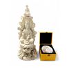 Image 1 : Group of Large Blanc De Chine Seated Kannon 18th Century & Famille Rose Peach Bowl